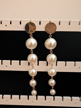Gold-Tone Faux Pearl Drop Earrings - Elegant White Pearls